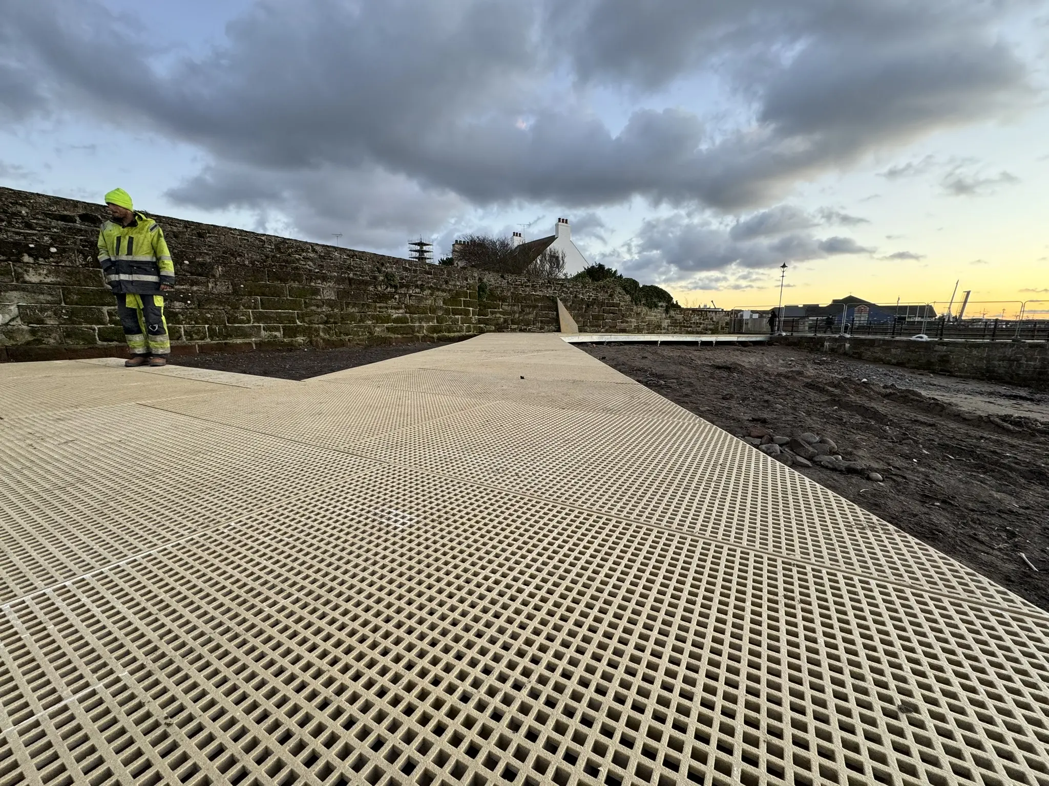 Finished Maryport Boardwalk decking and public route beside the harbour wall