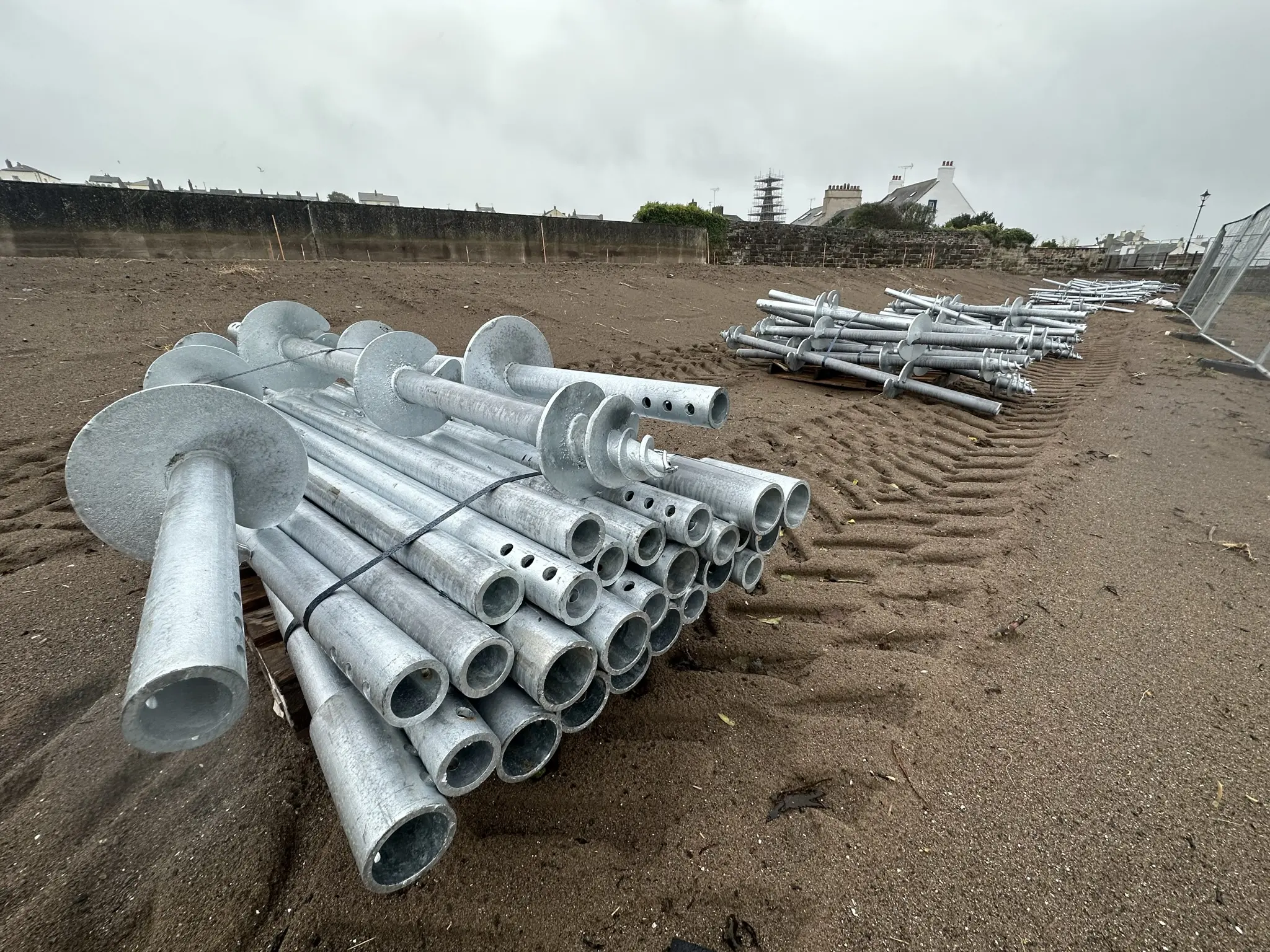 Screw-pile components prepared for the Maryport Boardwalk foundations